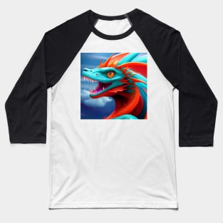 Crazy Happy Cyan and Orange Dragon Baseball T-Shirt